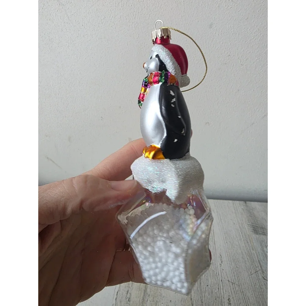 Unique glass penguin ice‎ glacier glitter ornament Xmas tree